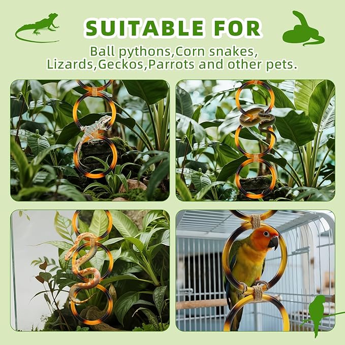 2 PCS Reptile Climbing Loops, Snake Climbing Rings, Snakes Tank Accessories for Ball Python & Climb Pet-Terrarium Enrichment Toys for Snakes, Iguana, Chameleon, Parrot, Lizard (Amber)