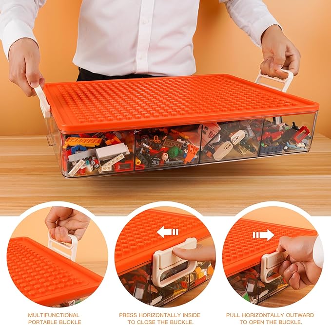 WANLIAN Storage Containers with Building Plate Lid, Stack-able Organizer Bin Chest, Brick Toy Storage Organizer with Handle, Bin Storage, Storage (Does not Include Bricks)