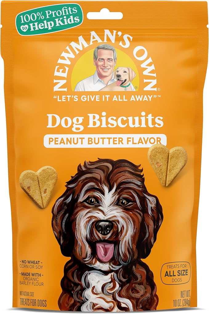 Newman's Own Peanut Butter Dog Biscuits, 10 oz Bag (Pack of 6) — Oven Baked Crunchy Training Treats, Organic Ingredients, No Wheat Corn or Soy, Premium Quality Wholesome Dog Cookies