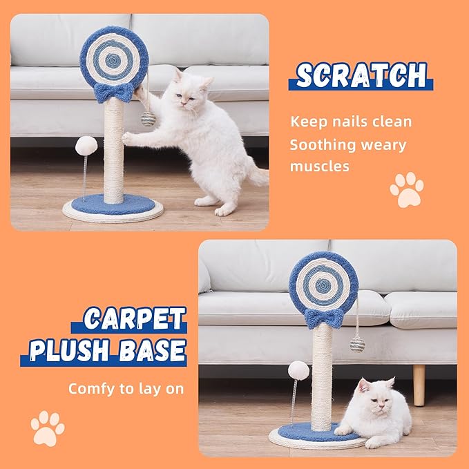 Kitten Kitty Cat Scratching Post Pole Scratcher Cute Sisal Rope Toy Indoor Scratch Mini Blue Decorative Accessories Small Lollipop Post Hanging Ball Decor Play Essentials Necessities Christmas