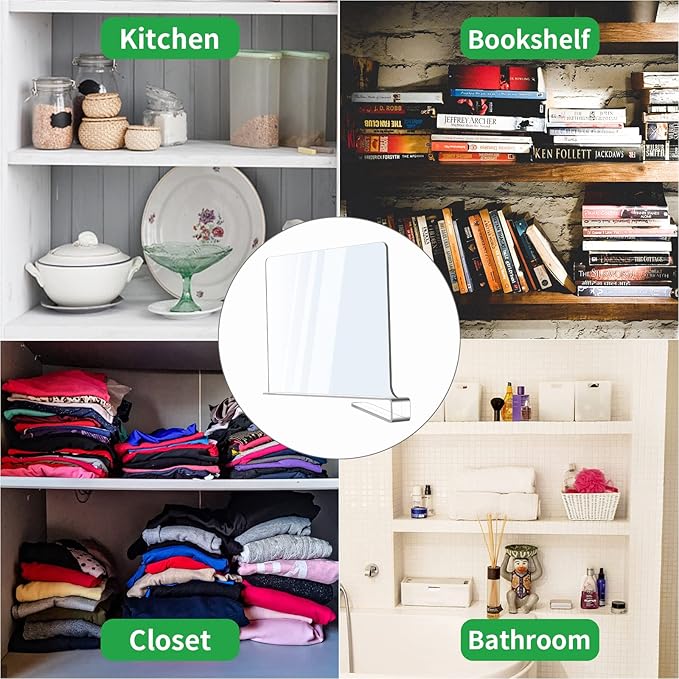 Acrylic Shelf Dividers for Closet Organization, Clear Closet Shelf Separators for Wooden Shelving, Adjustable Acrylic Bookshelf Organizers for Kitchen Cabinets and Bedroom (8PCS)