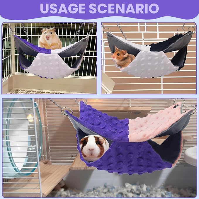 3 Pcs Guinea Pig Hammock, Rat Ferret Hamster Hanging Hammock Guinea Pig Accessories for Small Animals Chinchilla Parrot Sugar Glider Ferret Squirrel (11"×11")