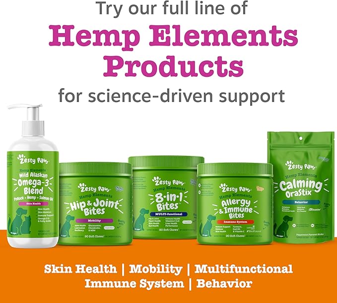 Zesty Paws OraStix for Dogs - Calming Dental Sticks for Stress with Hemp Melatonin Chamomile Dog Healthy Teeth and Gums Calm Composure for Fireworks and Thunderstorms - 12oz