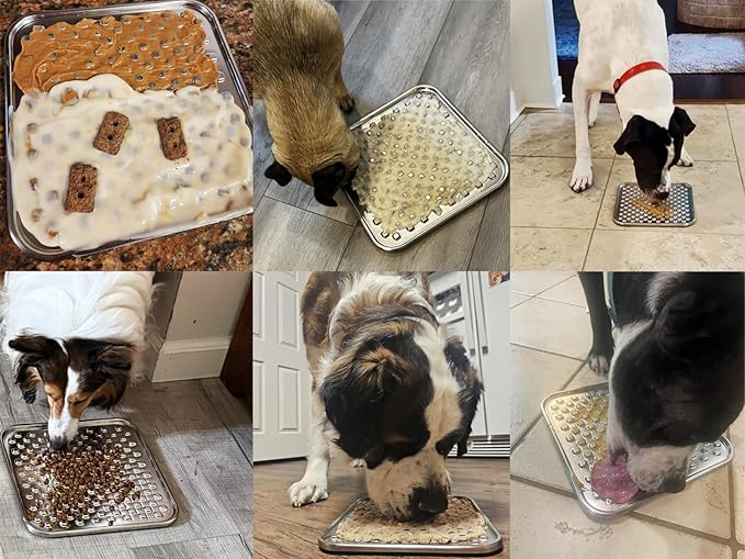 Dual Wall Stainless Steel Large Lick Mat for Dogs & Cats, Chew-Proof Slow Feeder, Anxiety Reducer, Whisker-Friendly for Cats, Non-Slip Heavy Duty Base, Raw Feeding Pad, Dishwasher Safe