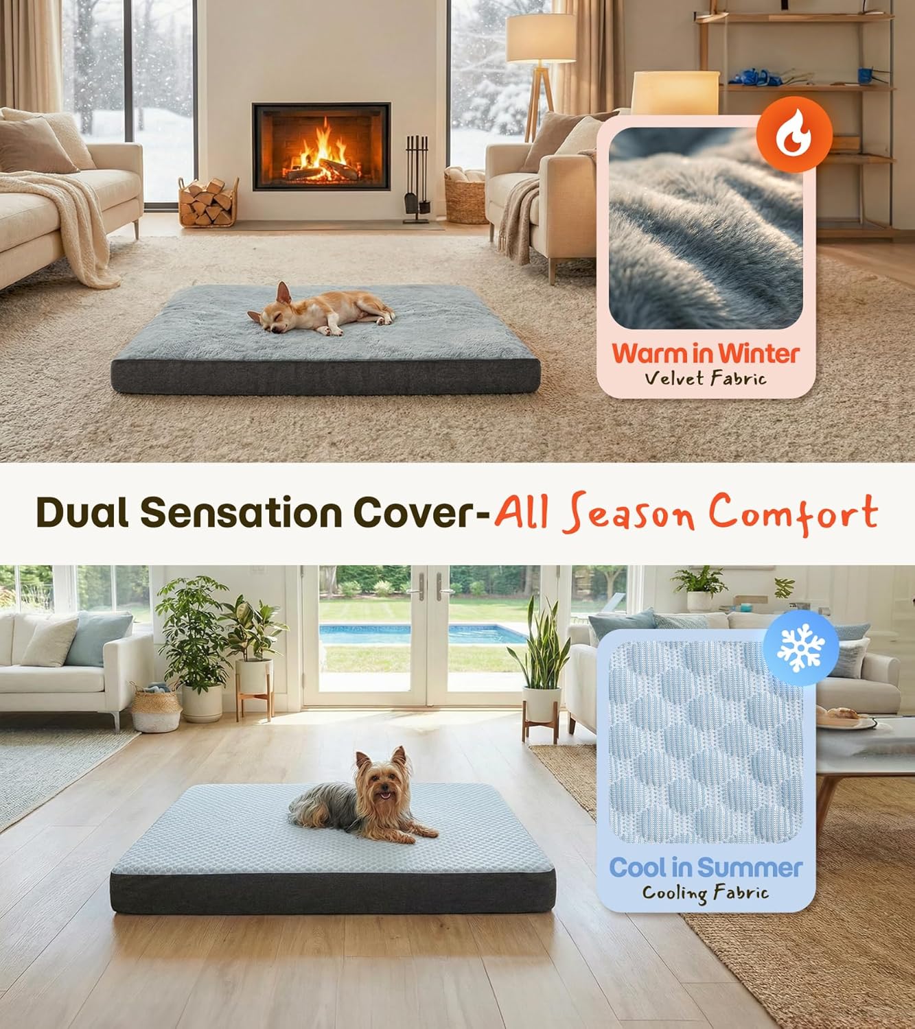 Orthopedic Dog Bed with Dual-Season Covers — Waterproof, 35×22”, Up to 30lbs