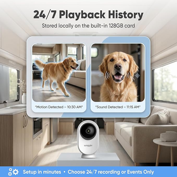 Waggle 4G LTE Pet Monitor Lite + RV Mini Camera - Cellular Temperature & Humidity Monitor, Real-time Alerts - RV/Camper/Van/Car Monitoring - Subscription Required