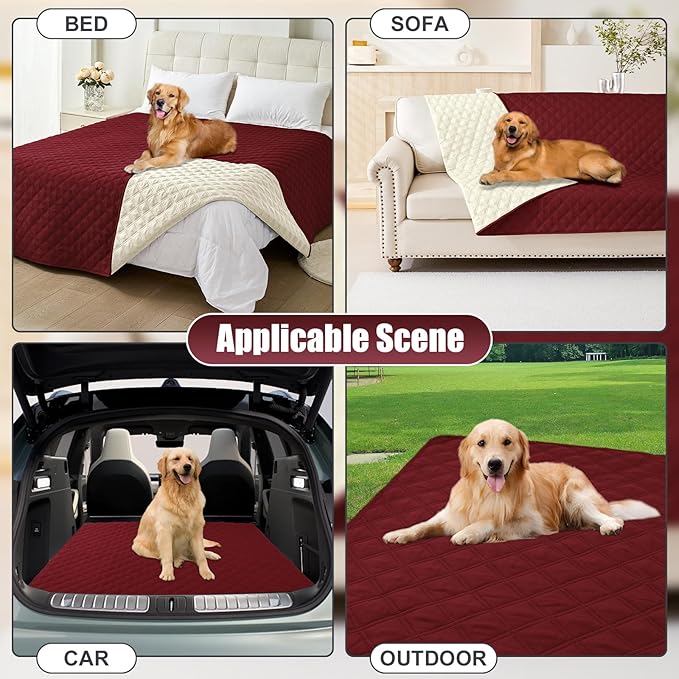 Smiry Waterproof Dog Bed Cover Pet Blanket, Soft Washable Dog Blanket for Furniture Bed Couch Sofa Reversible, Checkered (30"x70", Wine Red/Beige)