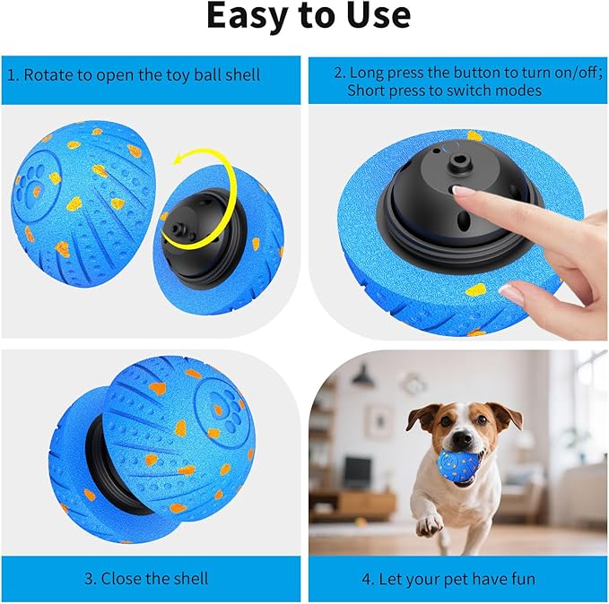 2-in-1 Interactive Dog Ball Toy for Aggressive Chewers, Automatic Moving & Bouncing E-TPU Dog Ball, Smart Pet Toy with Motion Sensor, USB-C Rechargeable Enrichment Toy for Dogs (Blue)