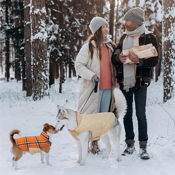 Kuoser Warm Dog Coat, Waterproof Dog Jacket for Extra Large Dogs, Adjustable Durable XXL Doggie Winter Coat Reversible Puppy Cold Weather Apparel from Small to Large Breed, Orange XXL