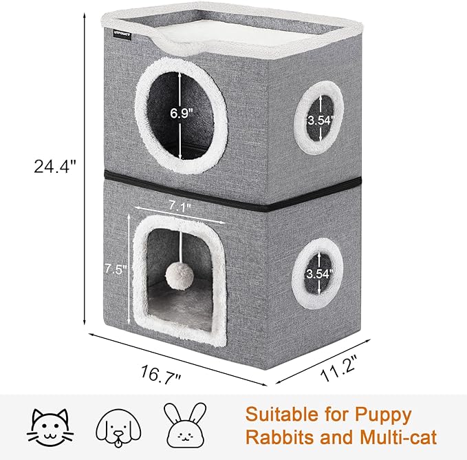 URPOWER 2-in-1 Elevated Slow Feeder Dog Bowls with No Spill Water Bowl & 2 Story Cat Bed for Indoor Cats