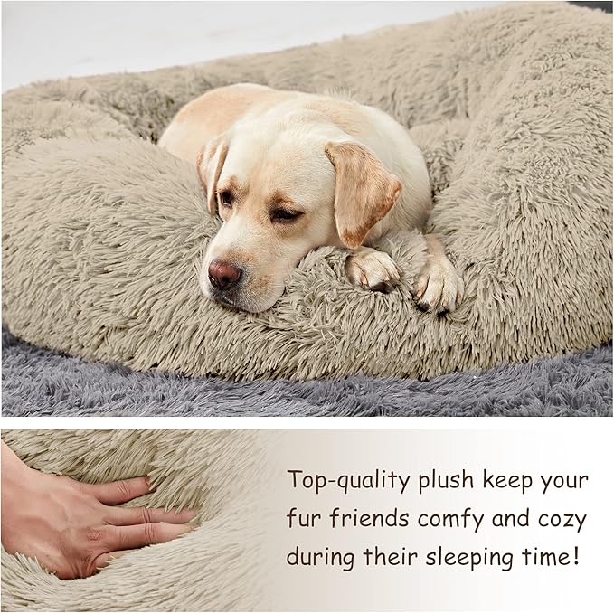 Washable Dog Round Bed - Large Donut Dog Bed, Comfy Calming Cuddler