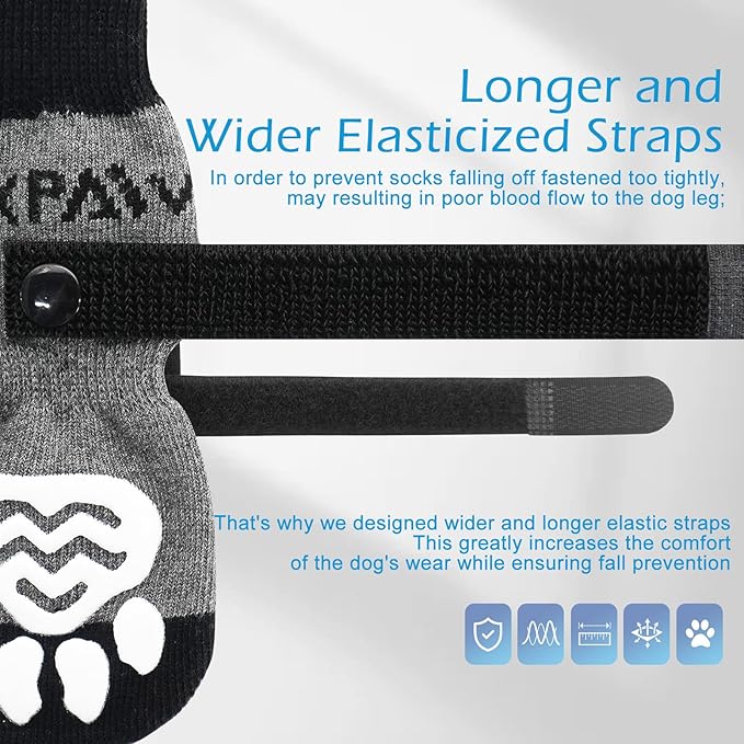 EXPAWLORER Double Side Anti-Slip Dog Socks with Adjustable Straps-Strong Grips Traction Control for Indoor on Hardwood Floor Wear,Best Paw Protector for Puppy Small Medium Large Dogs,X-large (6 Count)