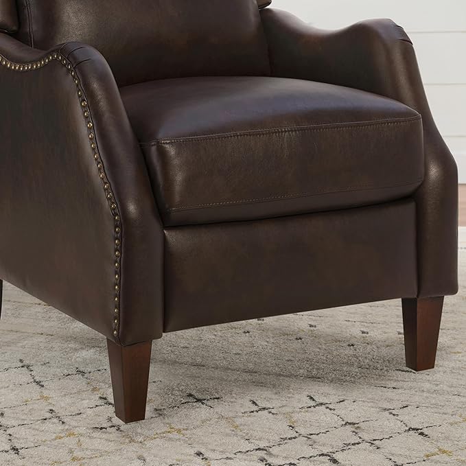 Leather Pushback Recliner Faux Armchair with Rivet Decoration Single Sofa Accent Chair for Living Room Bedroom