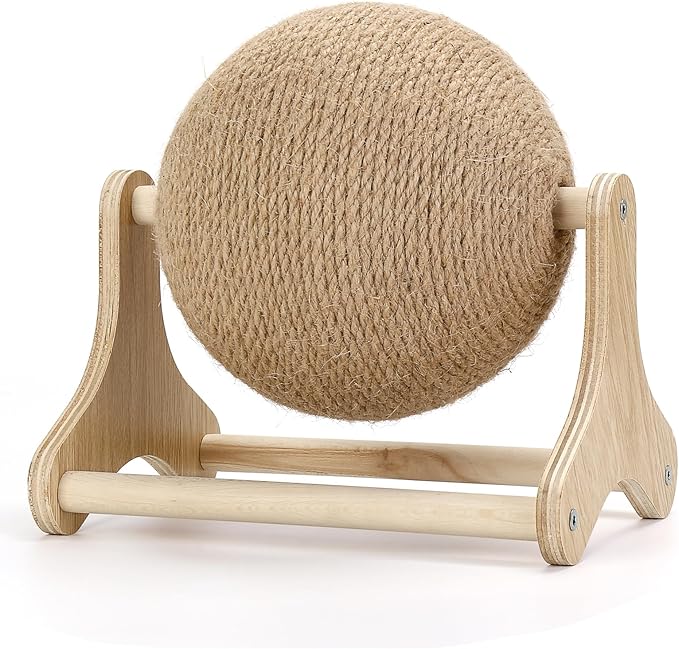 Outamateur Sisal Cat Scratcher Ball Toy with Stable Stand, Interactive Exercise Toy, Sisal Cat Scratching Ball for Small Pet Interactive Exercise and Play