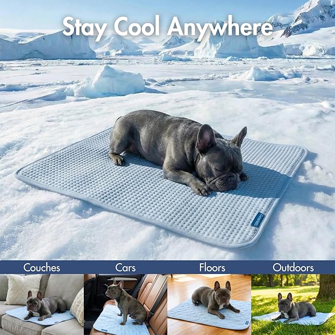Spark Paws Cooling Mat for Dogs - Self Cooling Dog Mat & Pet Cooling Pad for Large, Medium & Small Dogs - Non-Toxic, Non-Gel Washable Cooling Bed - Waffle Blue - Size XL