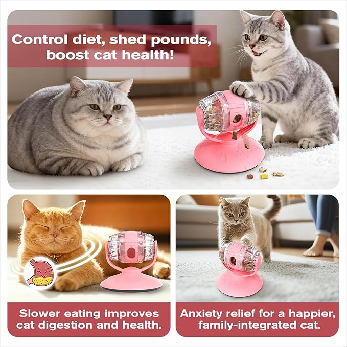 Rotating Interactive Cat Treat Dispenser Toy - Slow Feeder Puzzle for Indoor Cats-red