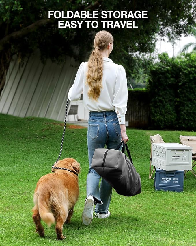 33-Inch Collapsible Travel Dog Crate, Portable 4-Door Soft Kennel for Medium to Large Dogs, Chew-Proof Mesh Windows, Indoor/Outdoor Use, Foldable, with Storage Bag (Grey)