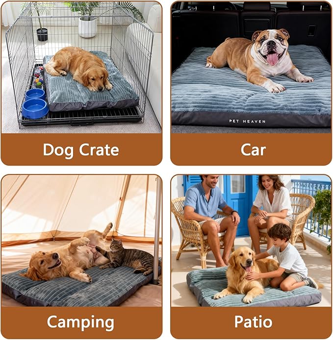 Big Dog Bed for Large Sized Dogs -Dog Crate Pad Removable Washable Cover, Non-Slip Bottom, Pet Mat Comfort Cushion for Joint Relief, Deep Sleep & Home Decor