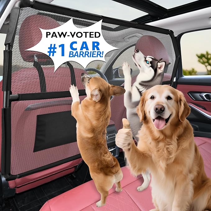 Dog Barrier for SUV, 50" Dog Car Barrier Behind Front Seat, Escape-Proof Back Seat Divider & Cargo Area Gate, Durable Dog Net for Car, Safety Mesh Pet Restraint