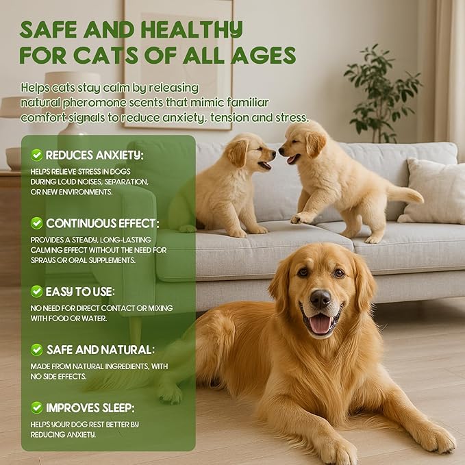 80S Dog Calming Diffuser, 4-in-1Dog Pheromones Calming Diffuser - for Stress, Destructive Behavior, Pee Accidents, Separation Anxiety, Barking, Aggression & Chewing - Help Train Dogs to Pee