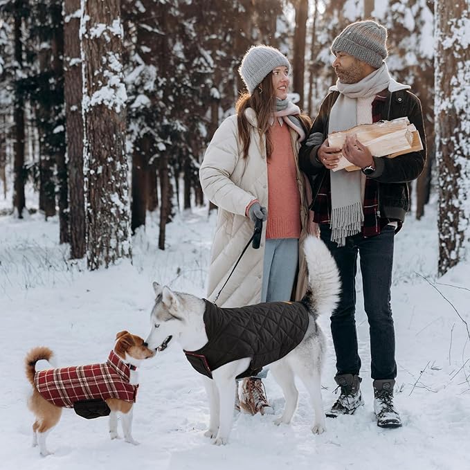 Kuoser Warm Dog Coat, Waterproof Dog Jacket for Extra Large Dogs, Adjustable Durable XXL Doggie Winter Coat Reversible Puppy Cold Weather Apparel from Small to Large Breed, Red XXL