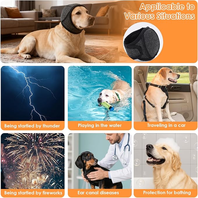 Rosvola Dog Quiet Ear Cover, Dog Ear Covers for Bath, Dogs Calming Hood, Anxiety Relief Pet Ear Cover Muffs for Bath Grooming Thunder Fireworks (S)