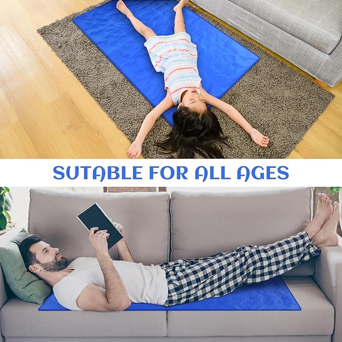 Cooling Pad Mat for Sleep Cooling Mattress Pad Gel for Bed, Relieve Pain, Summer Hot Flashes, Adult, Pets, No Water or Electricity Required(Plain,Blue,60 x 20 Inch)