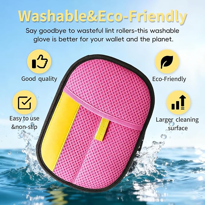 Pet Hair Removal Glove - Reusable Magic Brush Glove for Dog & Cat Hair Removal on Furniture, Car Seats, Clothes & Bedding (Pink)