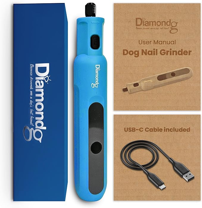 Diamondg Cordless Micro Dog Nail Grinder with Quiet Sound & LED Tip for Large & Small Dogs, 4hrs. Runtime - Electric Dog Nail Trimmer, Heavy Duty Rotary Tool Alternative to Toenail Clippers & Filers