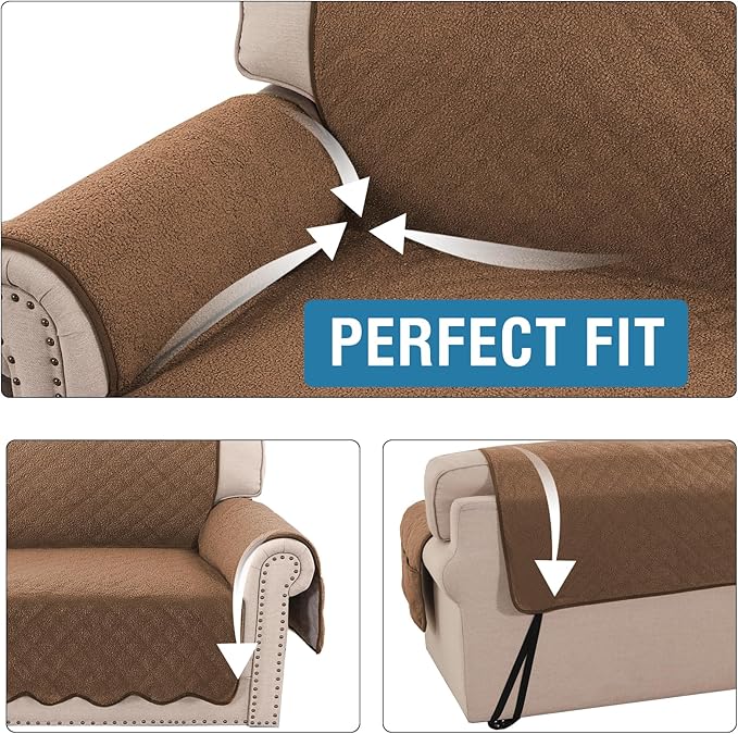 H.VERSAILTEX Waterproof Quilted Couch Covers Non Slip Sofa Covers Protector Slipcovers for Dogs, Covers for 3 Cushion Couch Sofa Pet Furniture Protector Modern Fleece Fabric (Sofa,Caramel)