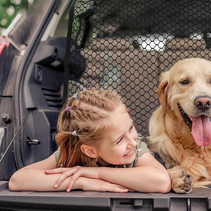 Dog Car Net Barrier, Hook Pet Divider - Black, 47.24"x27.56"