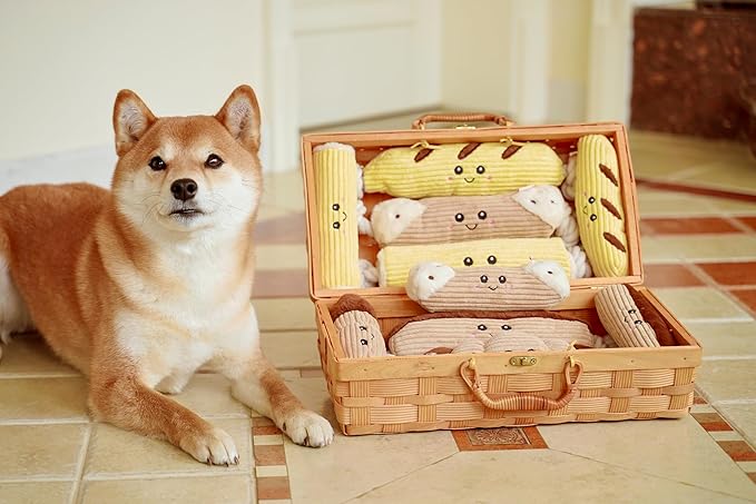 Squeaky Dog Plush Toy, Bakery Bite_Stick Collection, 12", for Various Sized Dogs (Cannoli, Large)