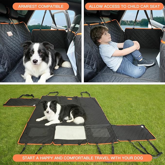 Dog Car Seat Cover for Back Seat, 1seat to 3seats can be Switched at Will. Back Seat Extender with Hard Bottom. 600D Heavy Duty Scratch,Nonslip,Waterproof Dog Hammock for Cars,Trucks and SUVs.