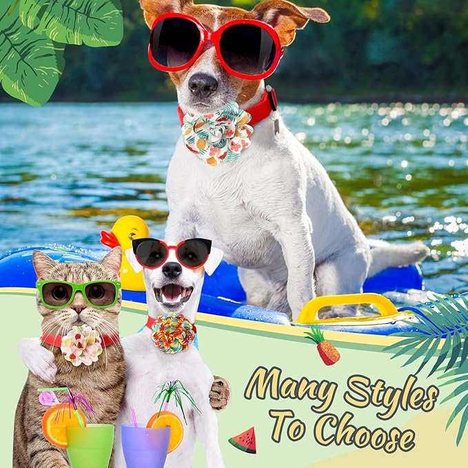 50 Pcs Summer Flowers for Dog Collars Bulk Hawaiian Dog Flower Collar Accessory Pet Bow Ties for Puppy Cat Grooming Charms Accessories Summer Fruits Beach Party Costume