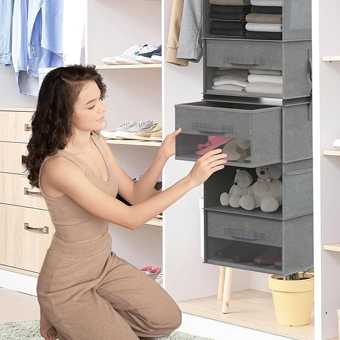 6-Shelf Hanging Closet Organizer with Shelves and Drawers, Modern Style, Hanging Organizer