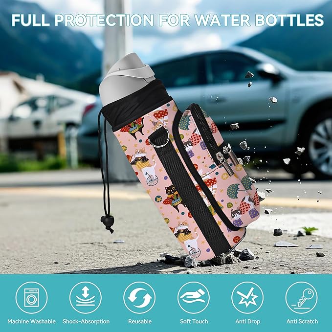 AUPET Water Bottle Sling Bag Sleeve Holder Carrier 25/32/40/64 oz,Insulated Crossbody Water Bottle Case Cover with Strap and Pockets for Men/Women Walking Hiking