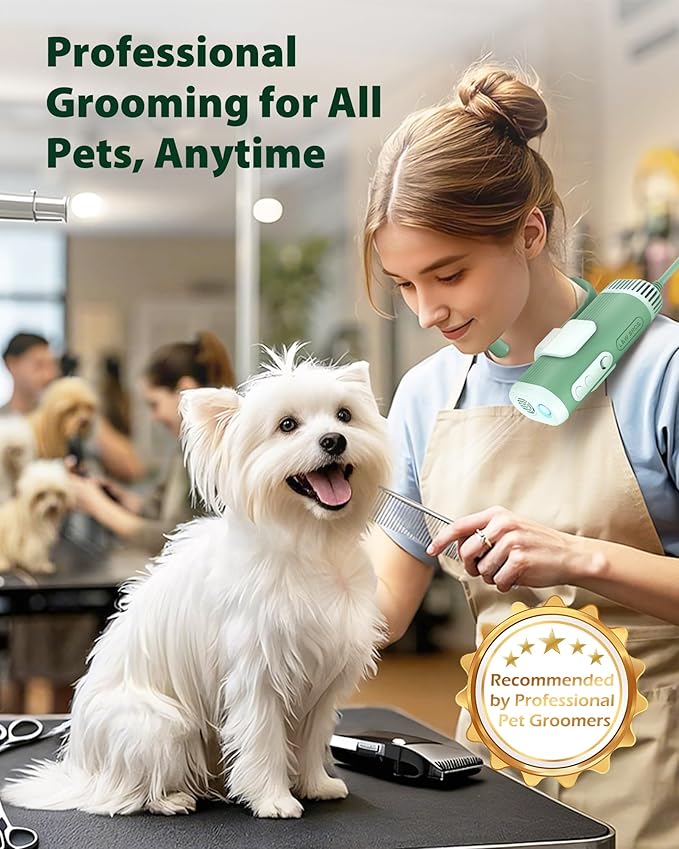 L&W BROS. Hands Free Dog Dryer – Powerful & Professional Pet Blow Dryer for Small & Medium Dogs & Cats, Adjustable Airflow, Easy Storage, Negative Ion Technology (Green)
