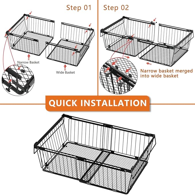 Large Freezer Organizer Bins,Upgraded Bottom Leak-Proof net,6 Pack, Expandable Stackable Chest Freezer Containers with Handle,for Fridge, Deep Freezer, Cabinet, Kitchen, Pantry (Black-6Pack)
