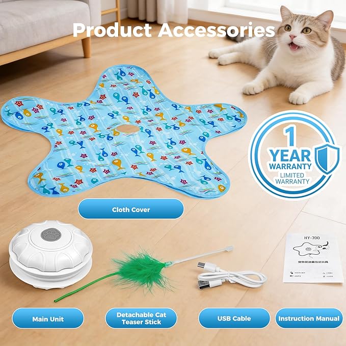 Duckart Interactive Cat Toy - Hide and Seek Automatic Cat Toy with Birdcall, Rechargeable & 3 Speeds, Auto Sleep/Wake Mode Kitten Toys, Safe ABS Material Cat Toys for Bored Indoor Adult Cats