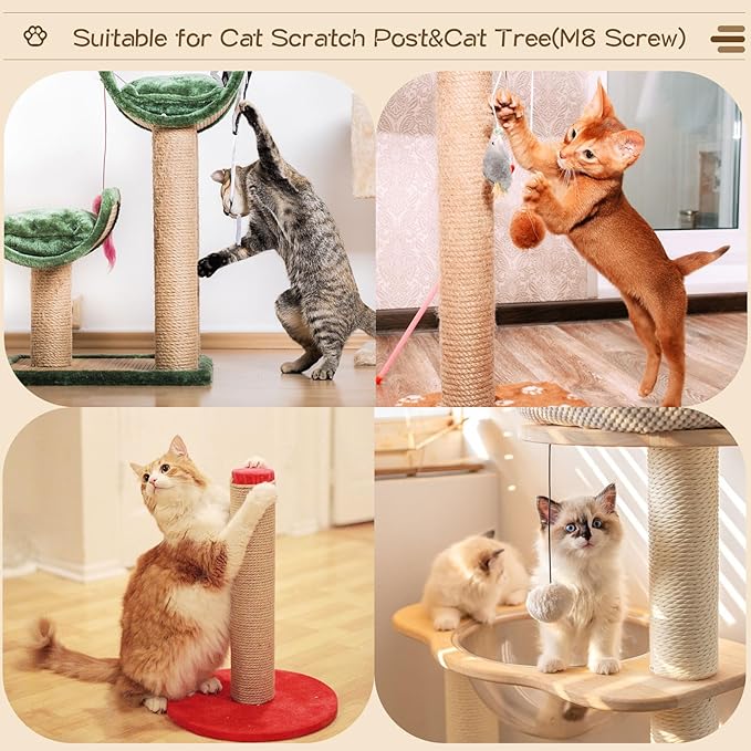 2 Root Cat Scratching Post Replacement 15.75x3.54 Cat Tree Scratch Post Replacement Natural Sisal Pole Cat Scratch Post Refill Pole Part with M8 Screws for Kitten Tree Tower Cat Furniture Accessories