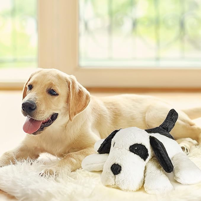Heartbeat Warm Heat Stuffed Animal for Dog Anxiety Relief, Calming, Behavioral Aid, Sleep Aid, Soothe, Cuddle Comfort Toy, Black & White