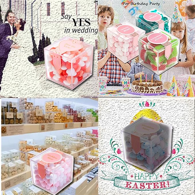 Acrylic Box Clear Box with Lid for Display, Plastic Square Cube 2 Pack Storage Contanier Party Decorative Boxes