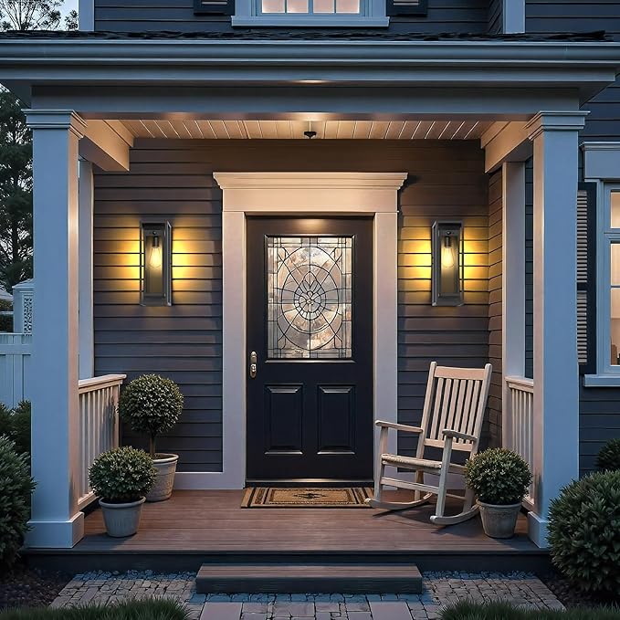 Large Motion Sensor Outdoor Lighting-20in Dusk to Dawn Modern Waterproof Sconce Wall Mounted E26 Black Porch Lights Exterior Lighting Fixture for Coach Doorway Patio