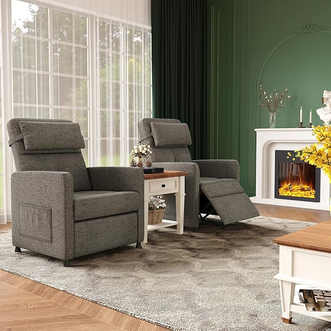 GarveeHome Electric Recliner Chair Living Room Power Recliner Adjustable Backrest & Footrest with Side Pockets & Charging Ports & Lumbar Support(Brown)