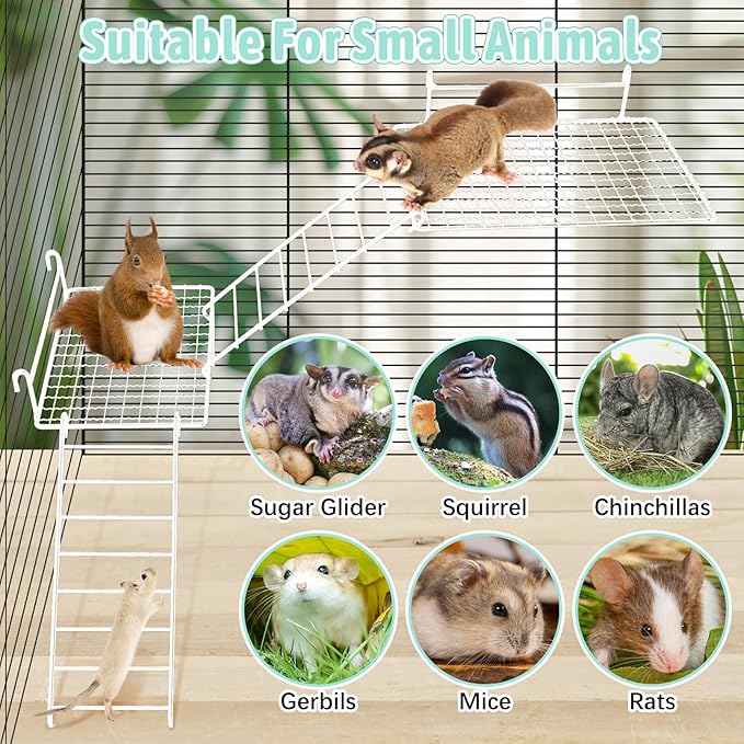 BNOSDM Rat Cage Platform with Ladder 4 PCS Small Animals Cage Accessories Metal Guinea Pig Climbing Toy for Sugar Glider, Chinchillas, Squirrel, Gerbils, Mouse Standing Jumping