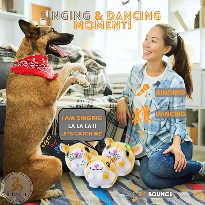 Interactive Dog Toys for Boredom 6.5 in - Rechargeable Moving Dog Chew Crab Toy for Small Medium Large Dogs to Keep Them Busy Hamster Jumping Squeaky Puppy Toy with Recording and Music, Gift