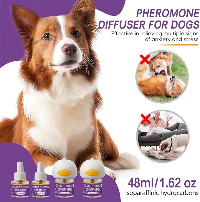 Dog Calming Pheromones Diffuser 6 in 1 Kit Appeasing Pheromone Diffuser to Calm (2 Plug in+4 Pack 48ml Refill) for Anxiety Relief Reduce Aggression Fighting Barking Stress 120 Day