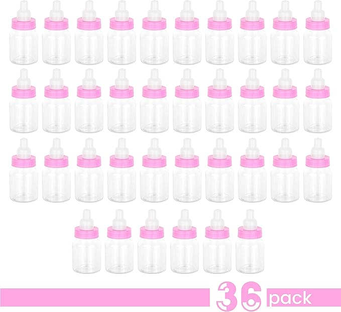 Hammont Pink Baby Girl Bottle Shaped Acrylic Candy Boxes - 36 Pack - 1.5"x3.5" - Perfect for Weddings, Birthdays, Party Favors and Gifts | Designer Cute Clear Lucite Plastic Treat Containers