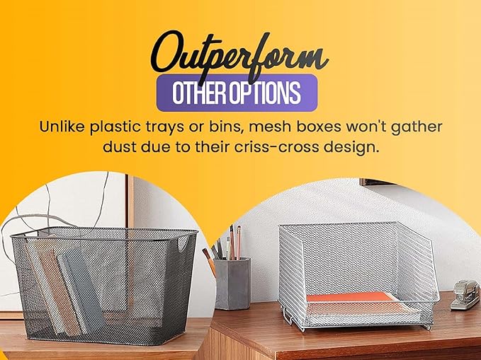 YBM Home Kitchen Pantry Organizer Mesh Wire Storage Basket for Shelves, and Cabinets, Multipurpose Steel Wire Basket for Organizing Office, Household, and Laundry, 12.1 x 7.87 x 5.87 in, Pack of 6