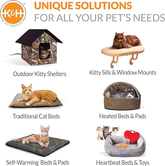 K&H Pet Products EZ Mount Bolster Cat Window Perch for Large Cats, Sturdy Kitty Window Hammock Bed, Steel Frame, Sturdy Suction Cups, Washable Shelf Covers, Foldable - Fits 27"W X 23"H Glass Spaces